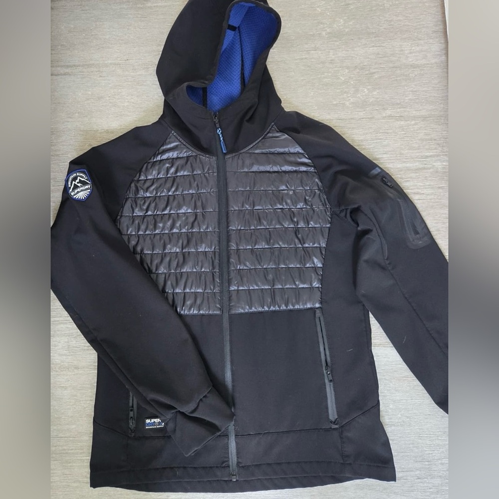 Superdry Men's Black Jacket with Blue Highlights